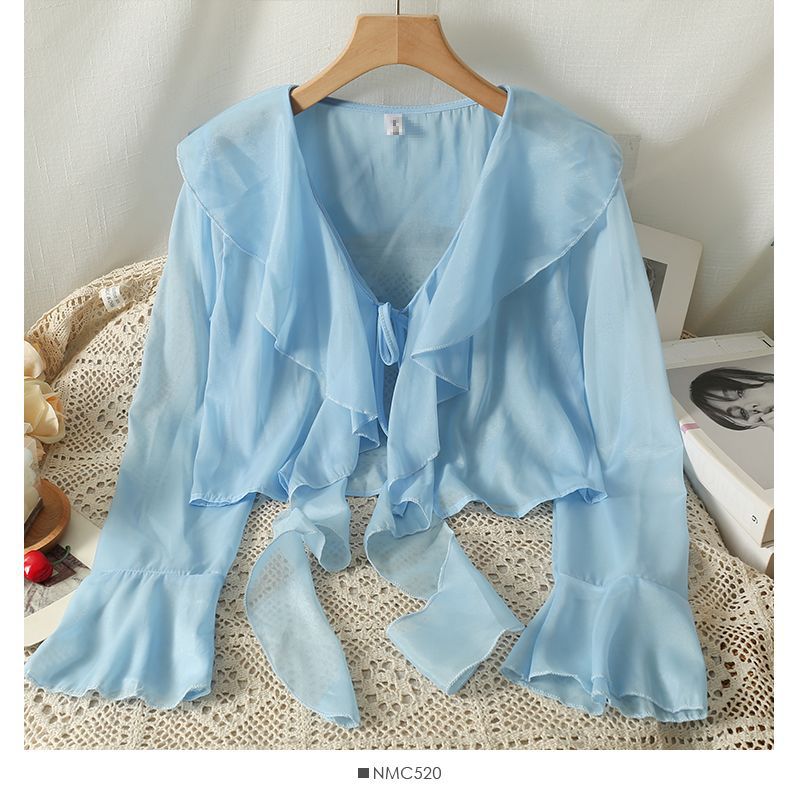 Women's Wear Braces Long Sleeve Outer Air Lace Shirt, Chiffon Shirt
