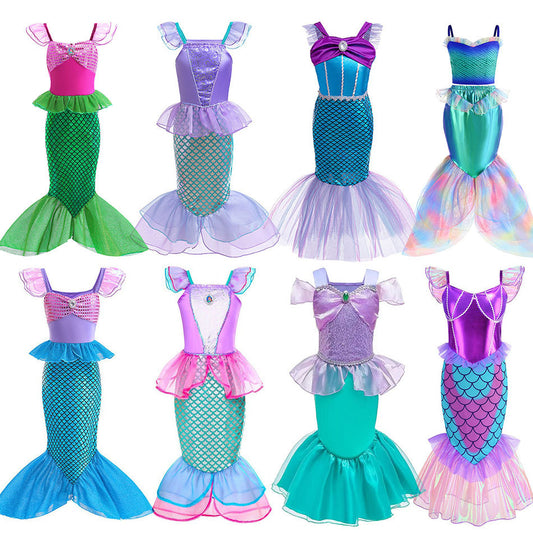 Children's Mermaid Princess Sequined Fishtail Performance With Suspenders Children's Dress