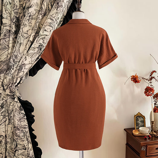 Casual Polo Collar Single-breasted Lace Up Waist Trimming Children's Dress