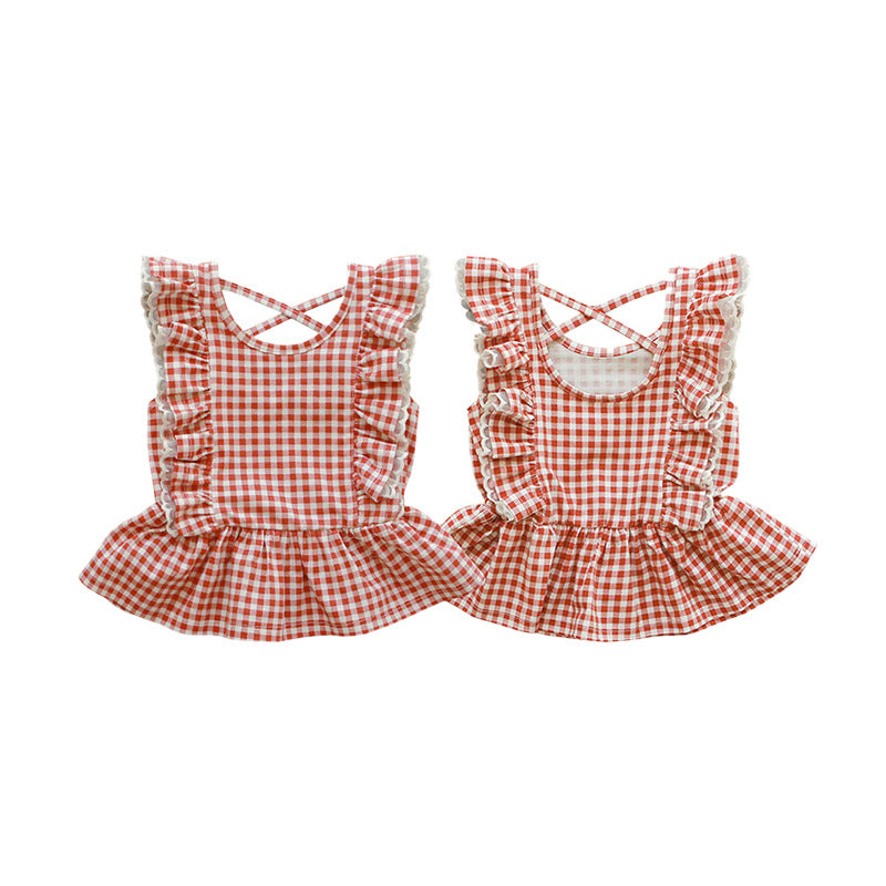 Children's Summer Strawberry Shan Clothing Fashionable Plaid Children's T-shirt