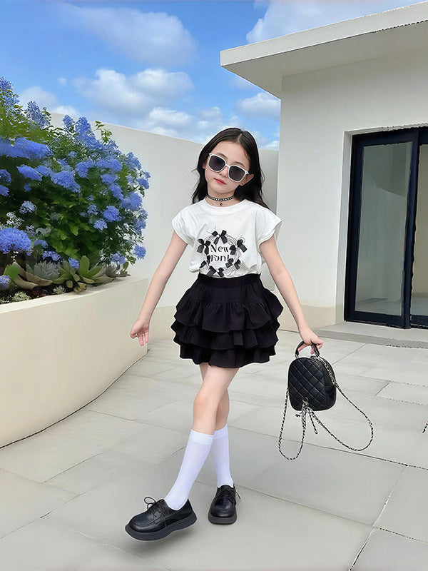 Teens Short Sleeve Cake Dress Thin Little Sweet College Children's Suit