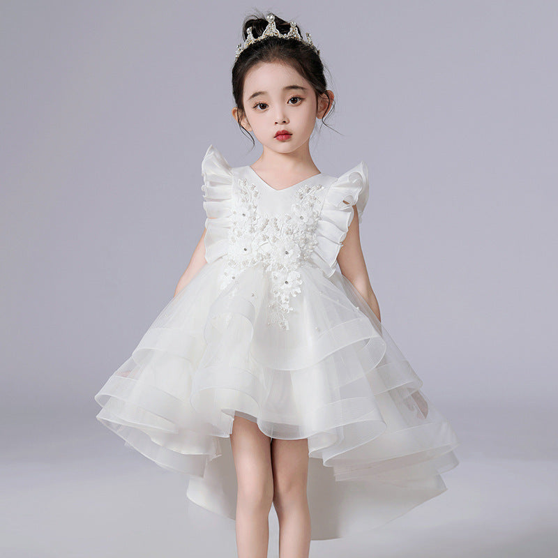 Summer Flounced Sleeve Trailing Mesh Bubble Skirt Princess Children's Dress