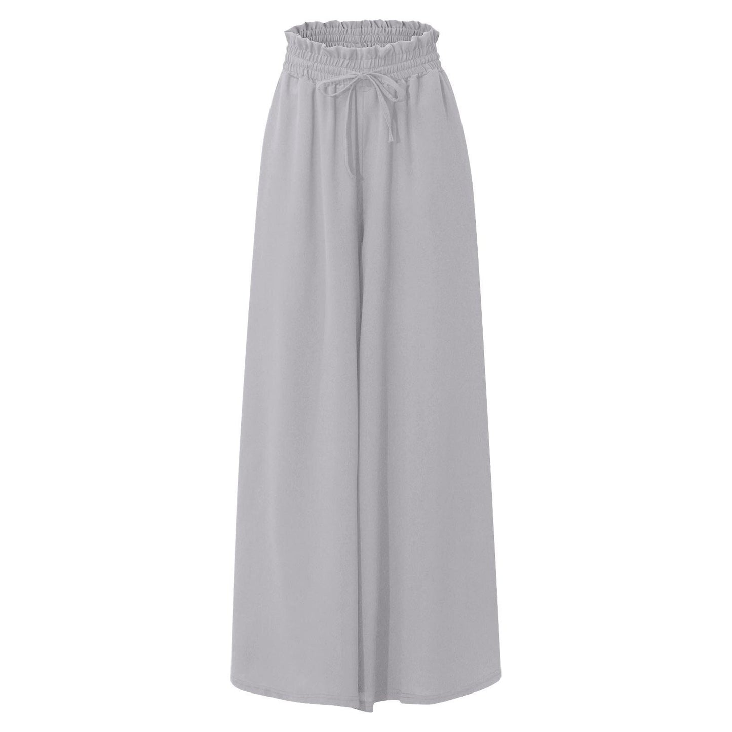 Women's Summer Elastic Waistband Wide Leg High Waist Long Culottes Casual Pants
