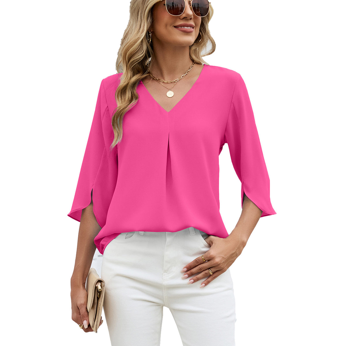 Women's Fashion Half Sleeve Pleated Loose-fitting Tops
