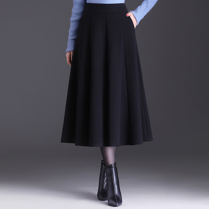 Women's High Waist Mid-length Draping Effect Woolen A- Skirt