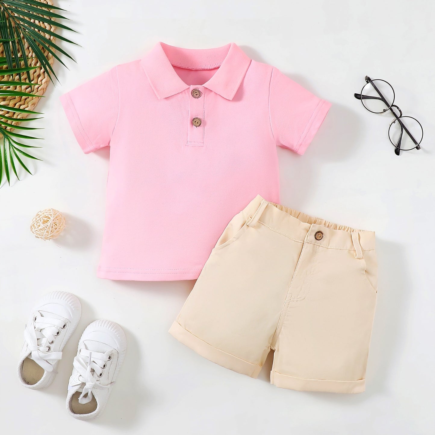 Stand Collar Shirt Short Sleeve Top Double Pocket Zipper Shorts Children's Suit