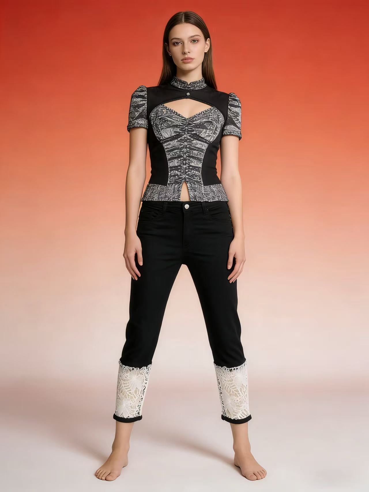 Women's Lace Fashion Personalized Cropped Straight Women's Jeans