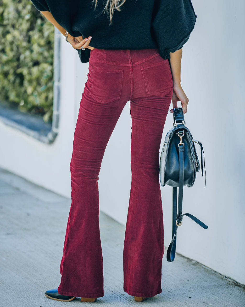 Women's Solid Color High Waist Micro Flared Corduroy Casual Pants