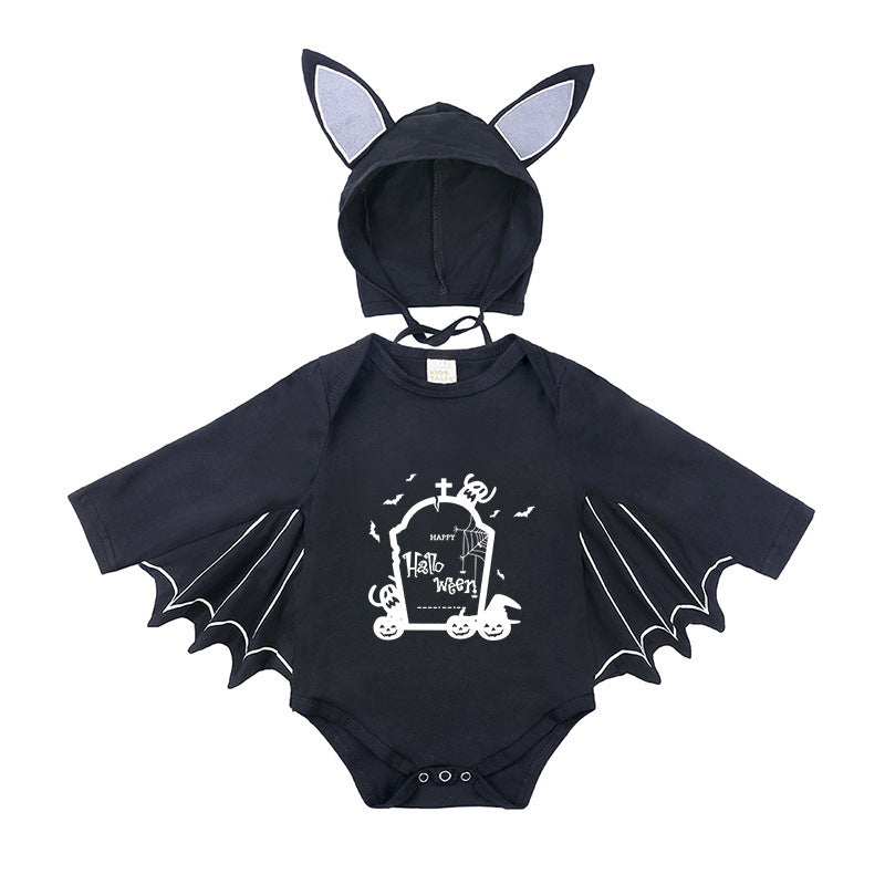 Children's Halloween Clothing Boys Long Sleeve Bat Shape Triangle Rompers Born Jumpsuit, Climbing Suit