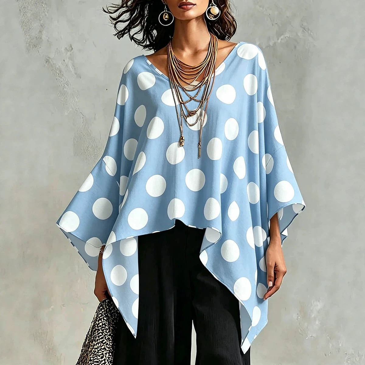 Women's Dot Batwing Sleeve Casual Loose Comfort Lace Shirt, Chiffon Shirt