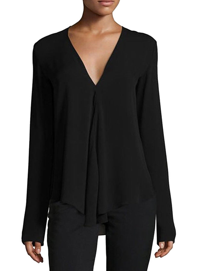 Women's Commuter Sleeve Solid Color Pullover Fashionable Lace Shirt, Chiffon Shirt