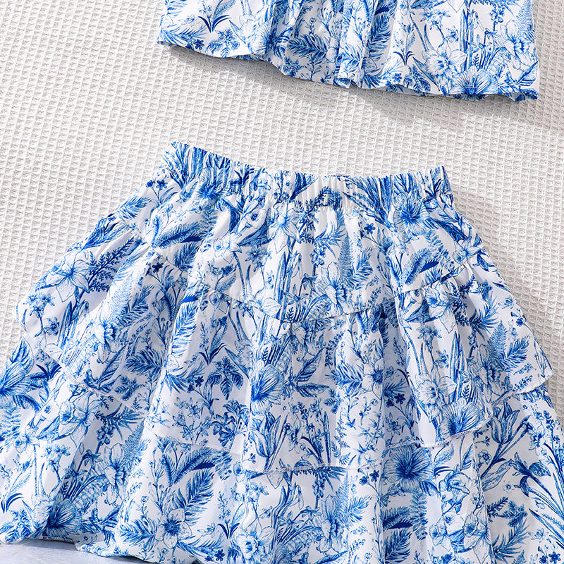 Summer Sweet Floral Ruffle Sleeve Chest Children's Suit
