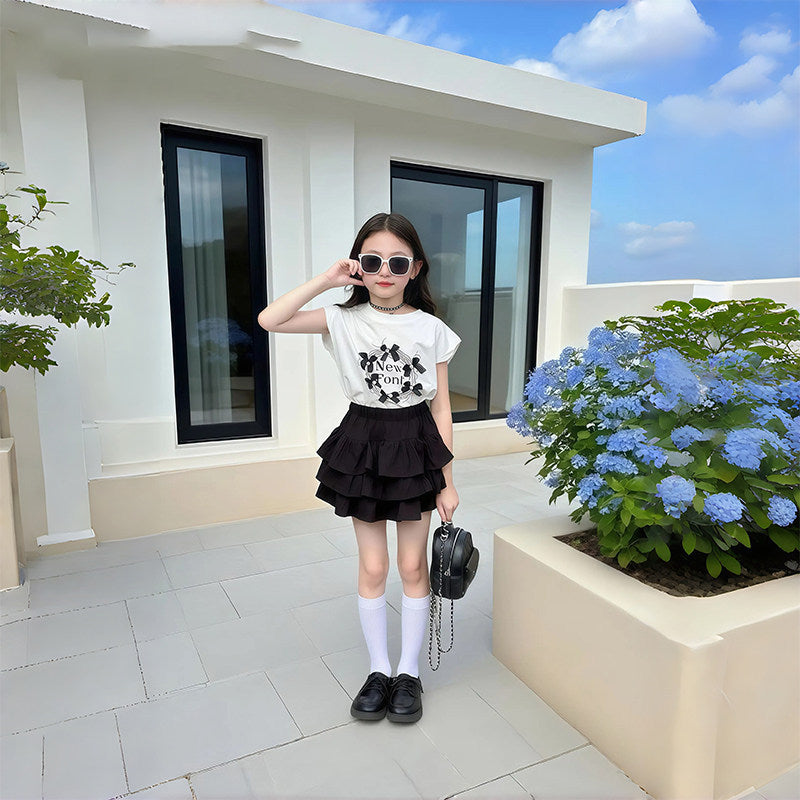 Teens Short Sleeve Cake Dress Thin Little Sweet College Children's Suit