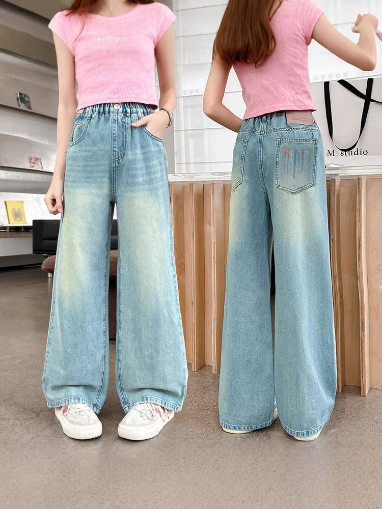 Medium Large Jeans Summer Thin Western Style Slimming Children's Pants