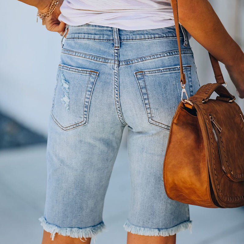 Women's Tassel High Elastic Skinny Cropped Ripped Pants