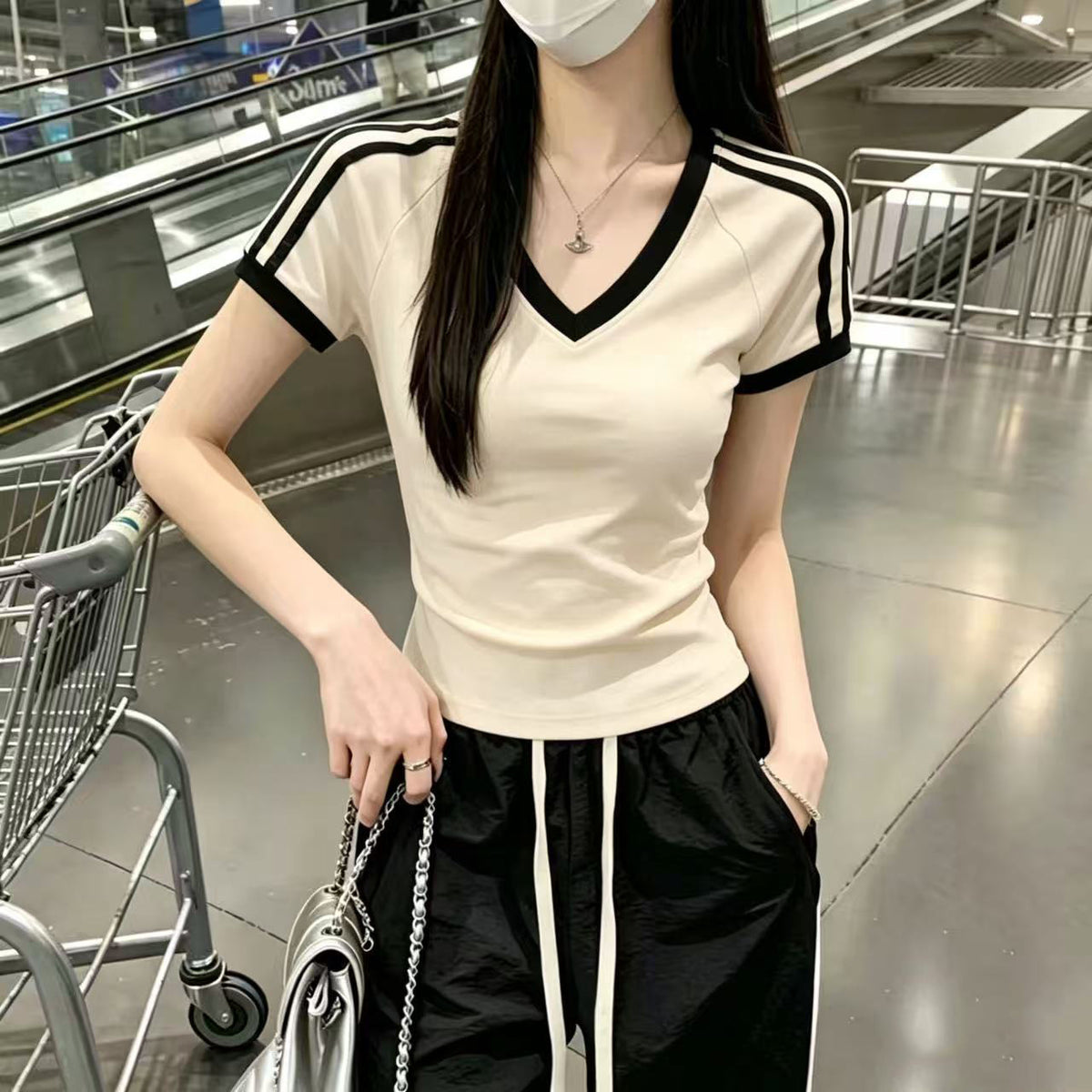 Women's American Cool Three-bar Short-sleeved Summer Unique Small Shirt Slim Slimming Women's T-shirt