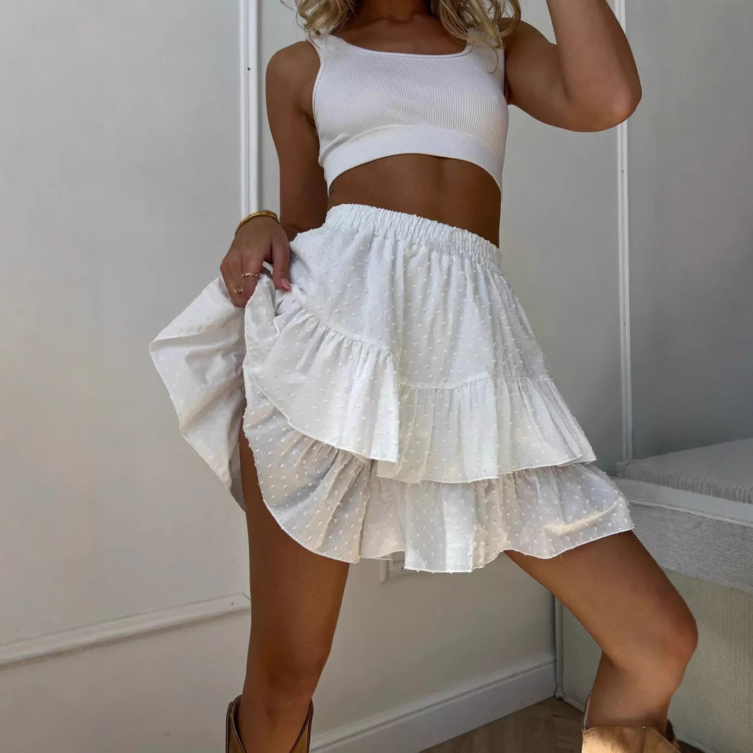 Women's Pure Color High Waist Lace Design Sexy Skirt