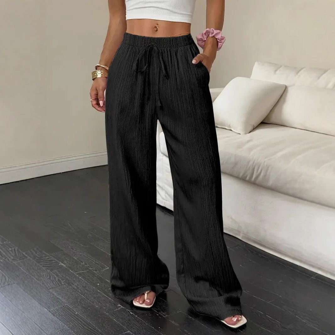 Women's Solid Color Textured Fabric Trousers Pants