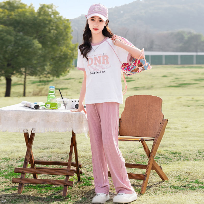 Children's Medium Large Casual Knitted Short Sleeve Trousers Children's Suit