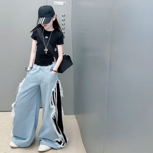 Children's Style Retro Jeans Thin Summer Medium Large Fashionable Children's Pants