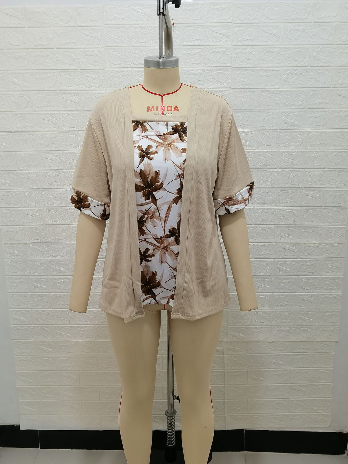 Women's Solid Color Printing Stitching Faux Two-piece Plus Size