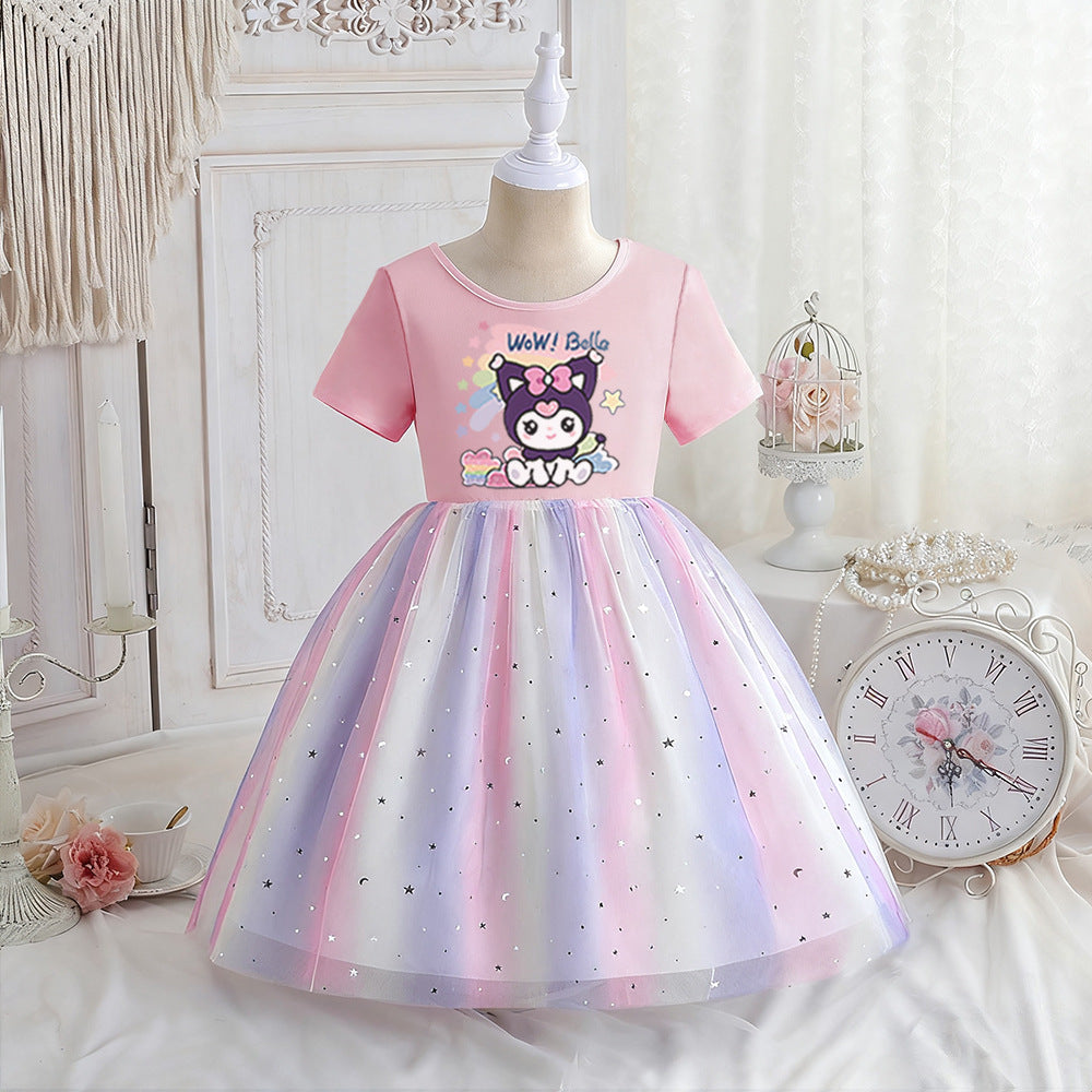 Children's Short Sleeve Clothing Rainbow Princess Skirt Clow Children's Dress