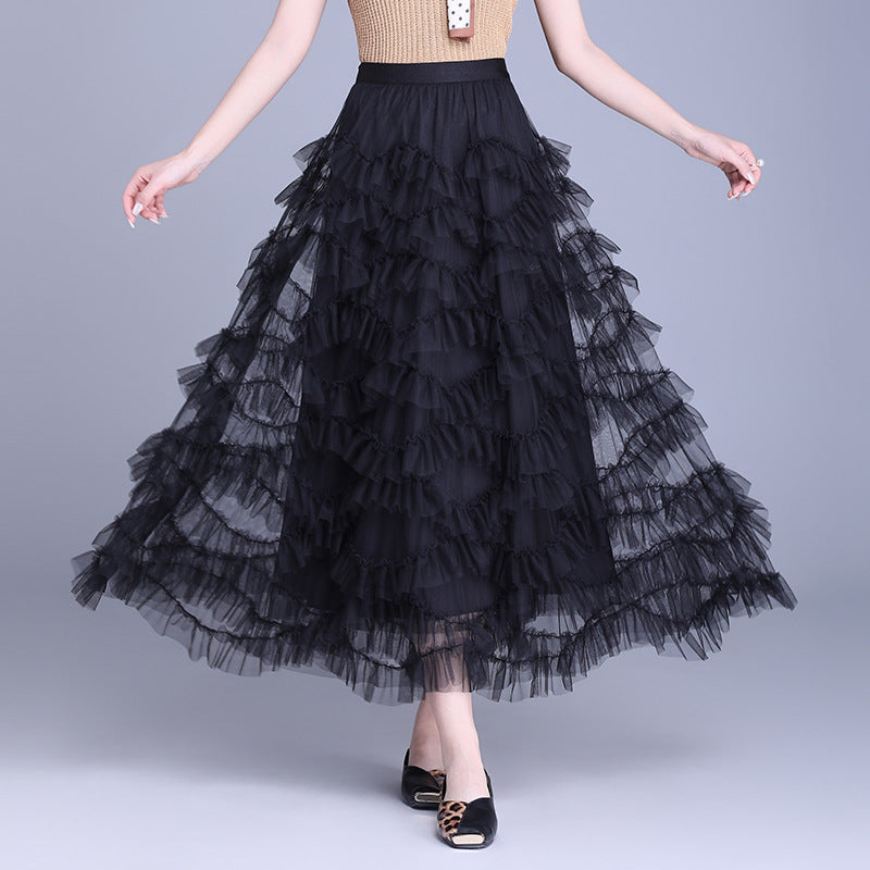Women's Of Mesh Cake Dress Spring Puffy Long Large Skirt