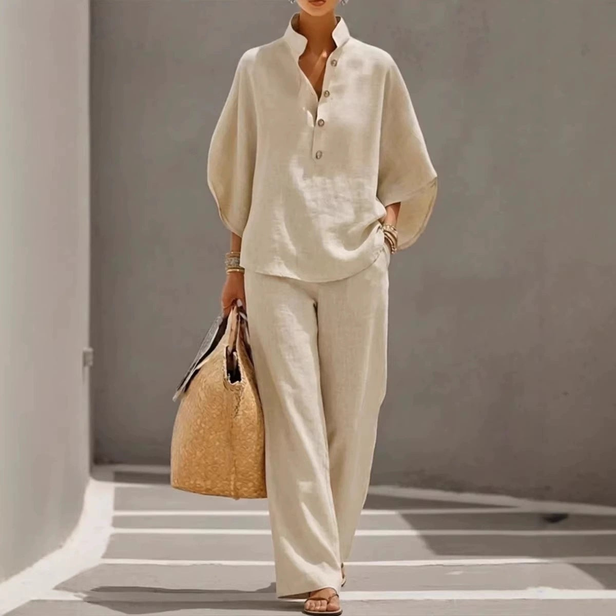 Women's Leisure Urban Cotton Linen Shirt Outfit Suits