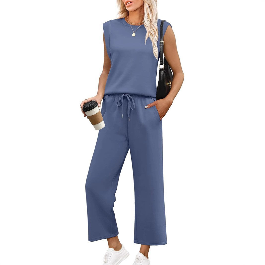 Women's Loose Sleeveless Round Neck Two-piece Fashion Casual Suit