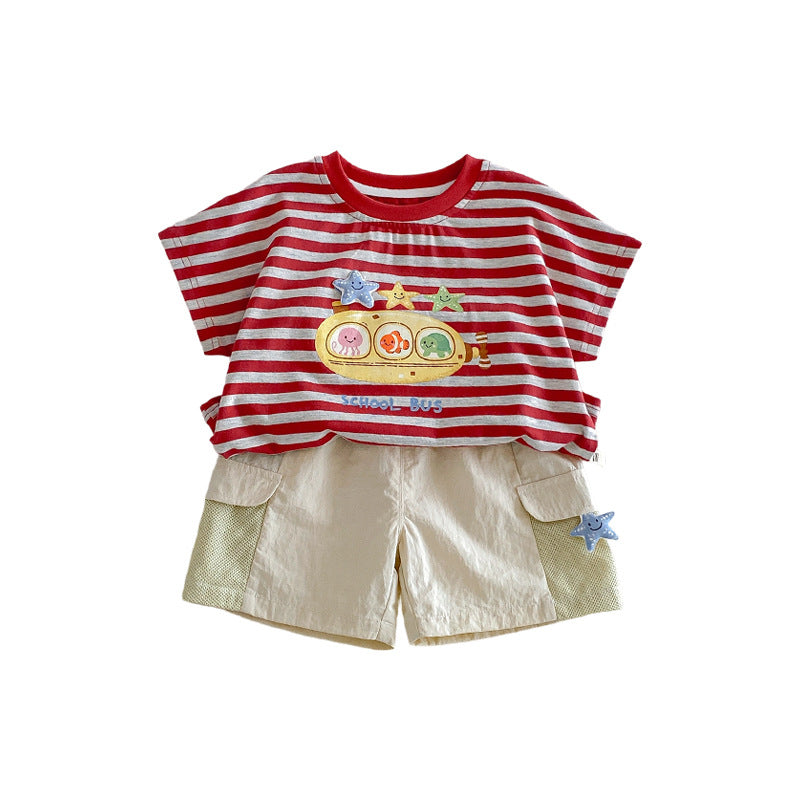 Children's Summer Boys Western Style Refreshing Striped Children's T-shirt