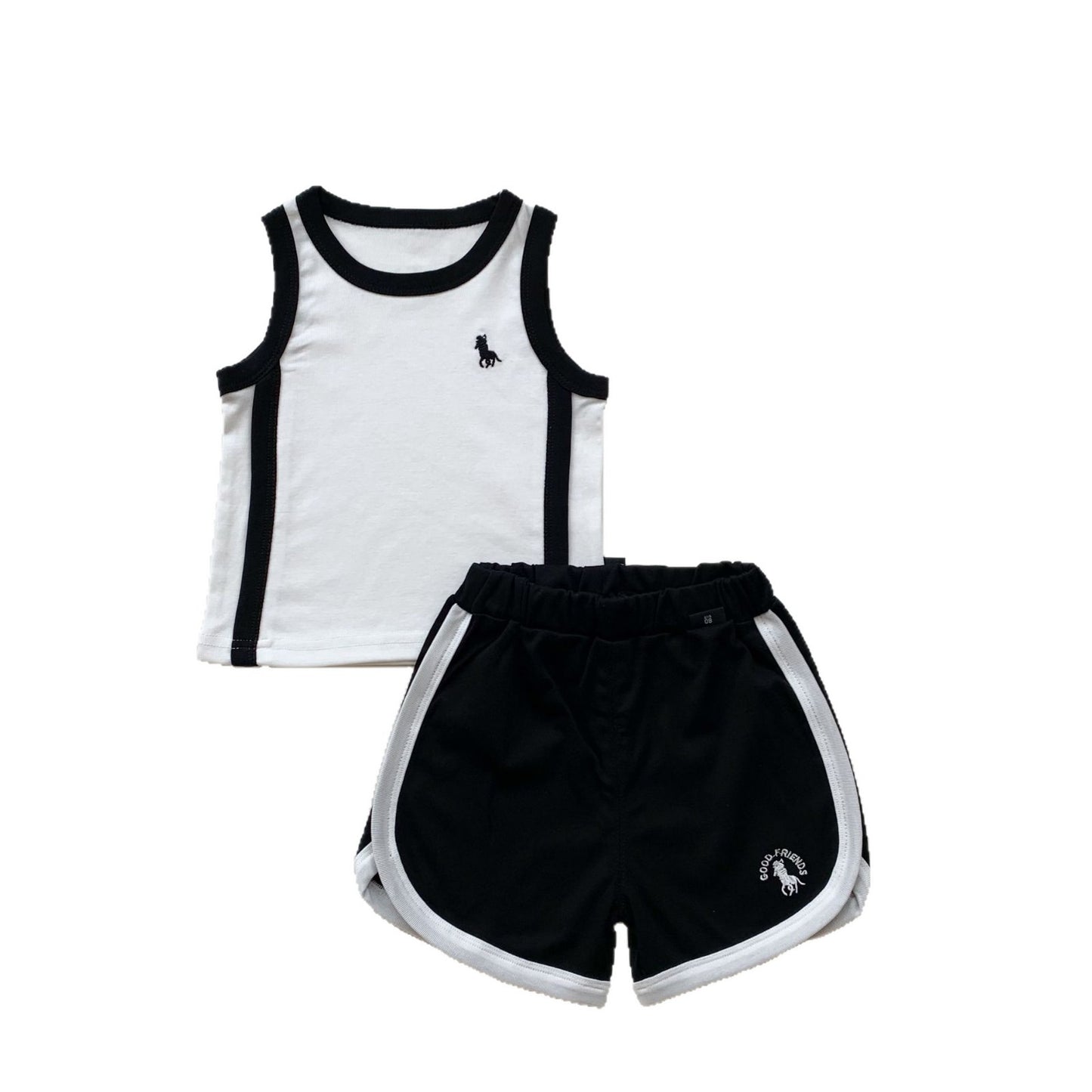 Children's Boys Toddlers Summer Vest Shorts Set Embroidery Color Matching Children's Suit