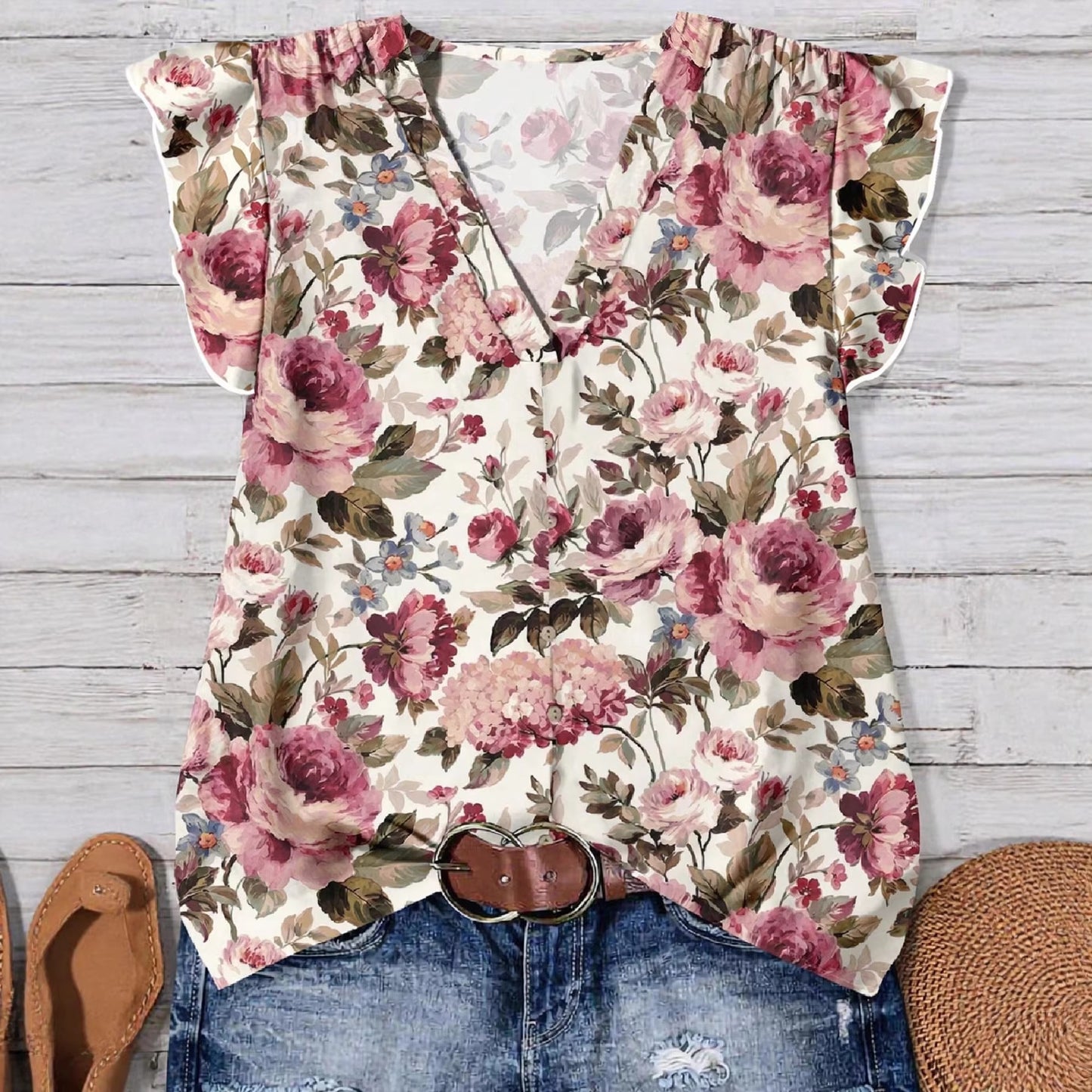 Women's Casual Elegant Cap Sleeve Loose Shirt Source Blouse