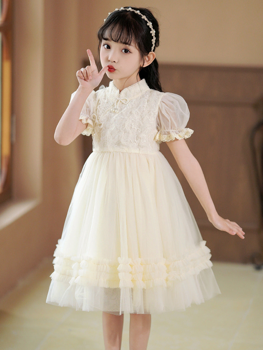 Children's Cheongsam Summer White Chinese Style Princess Children's Dress