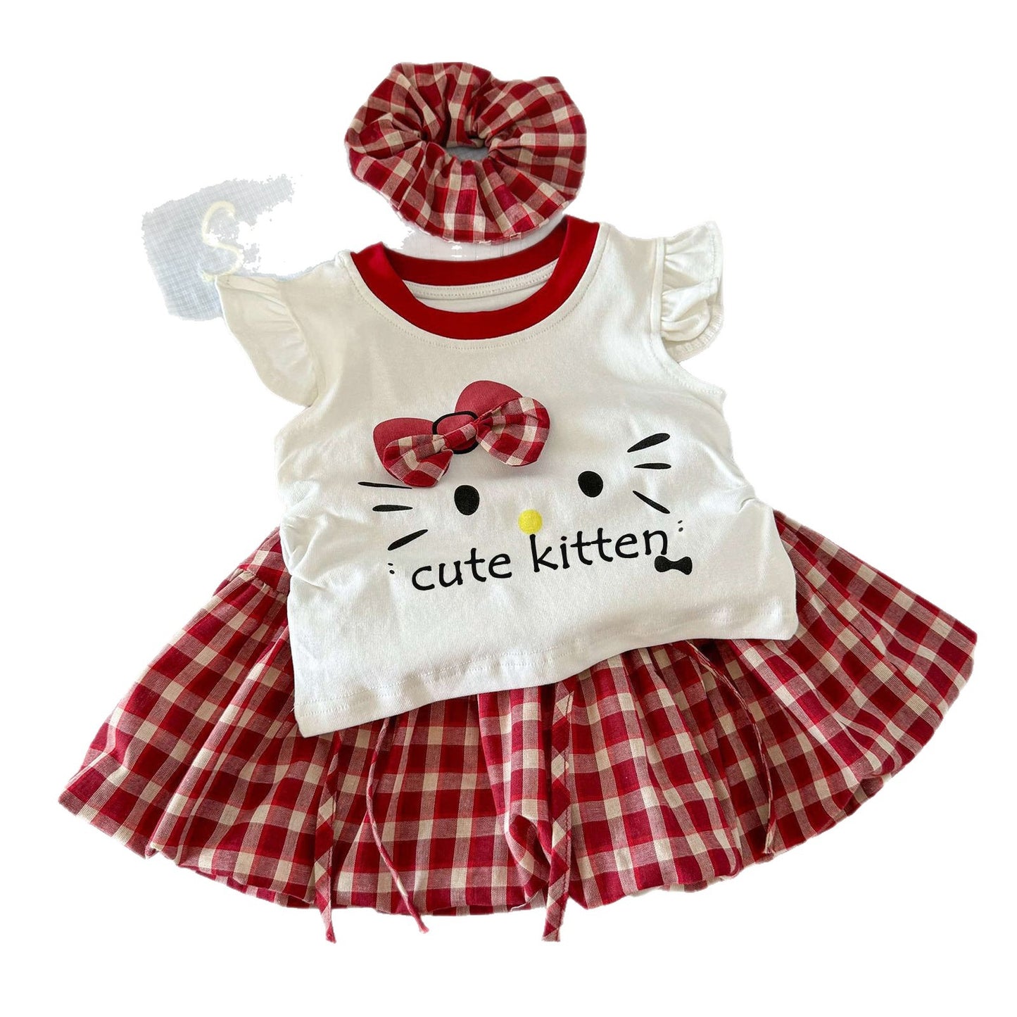 Western Style Cute Short-sleeved Top Super Bud Short Skirt Children's Suit