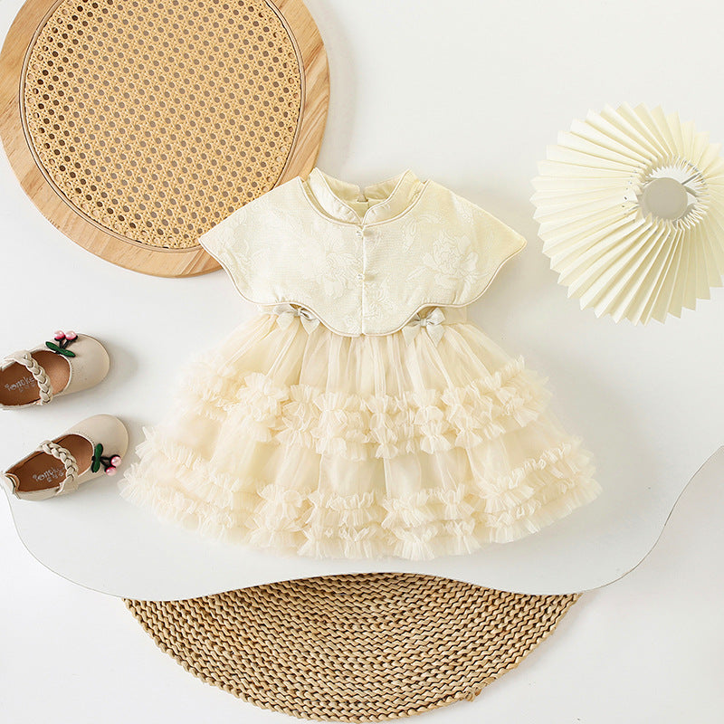 Children's Short-sleeved Sweet Cute Harness Shawl Birthday Children's Dress