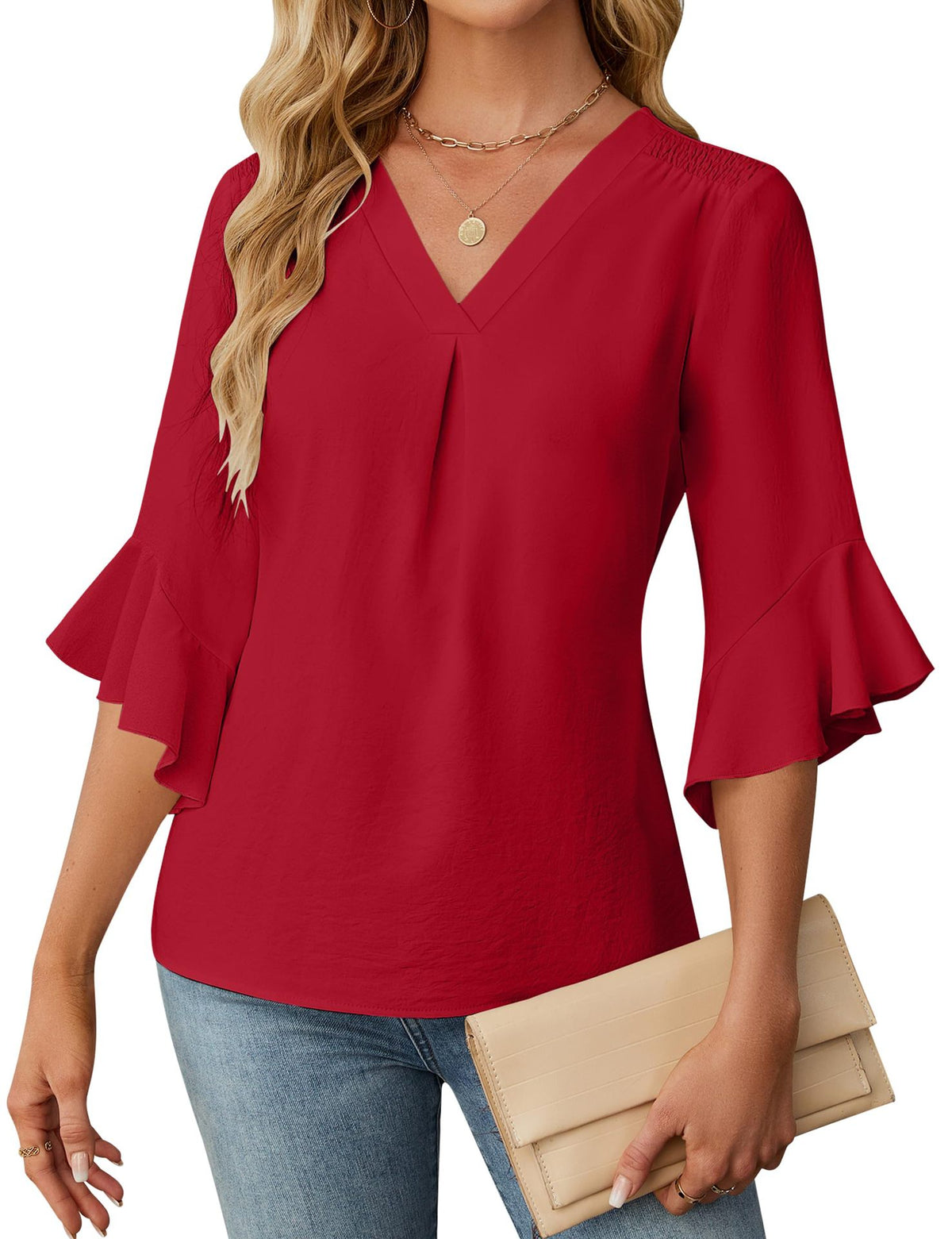 Women's Summer Cropped Smocking Ruffle Casual Lace Shirt, Chiffon Shirt