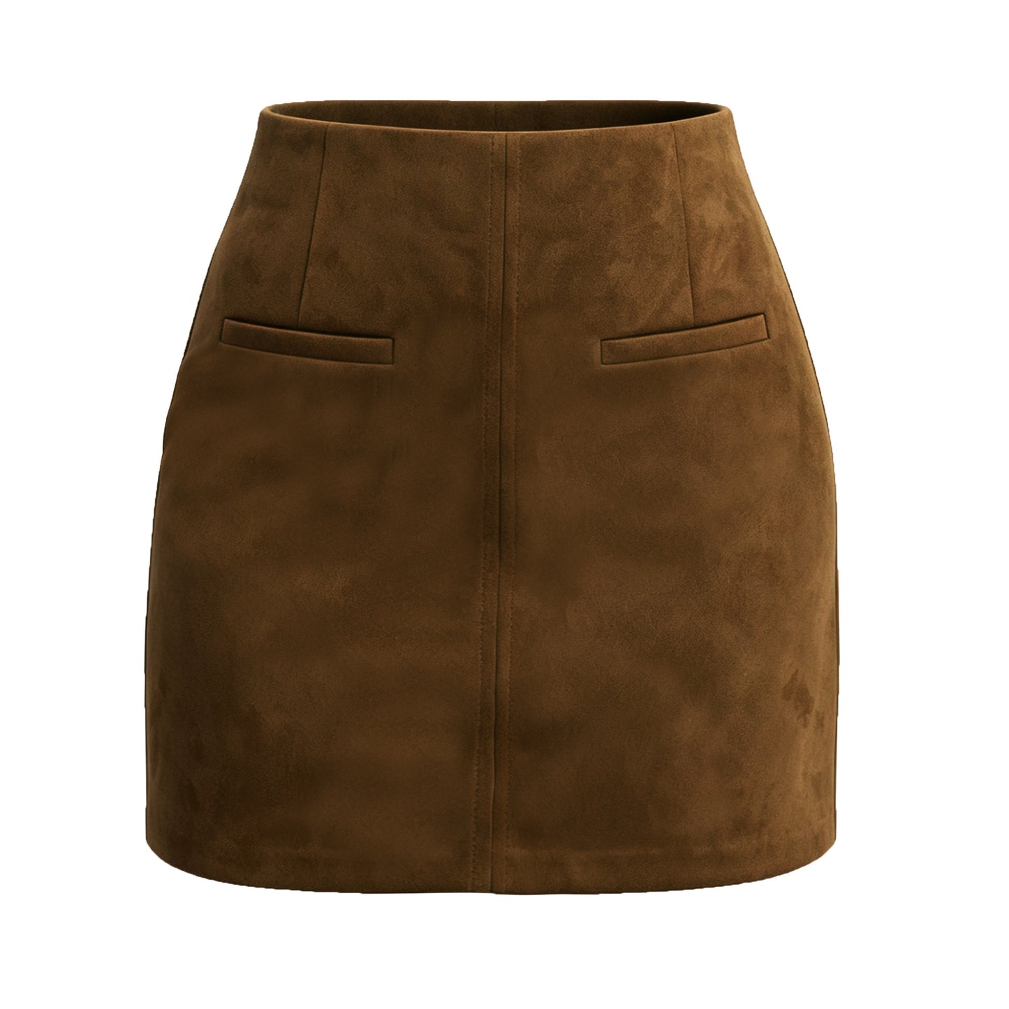 Women's Suede Pocket High Waist Zipper Solid Skirt