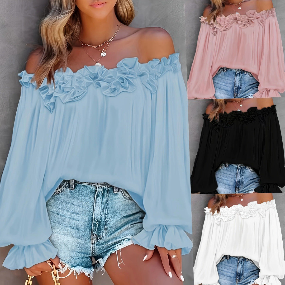 Women's Elegant Style Casual Long Sleeve Ruffle Shirt Loose Women's T-shirt