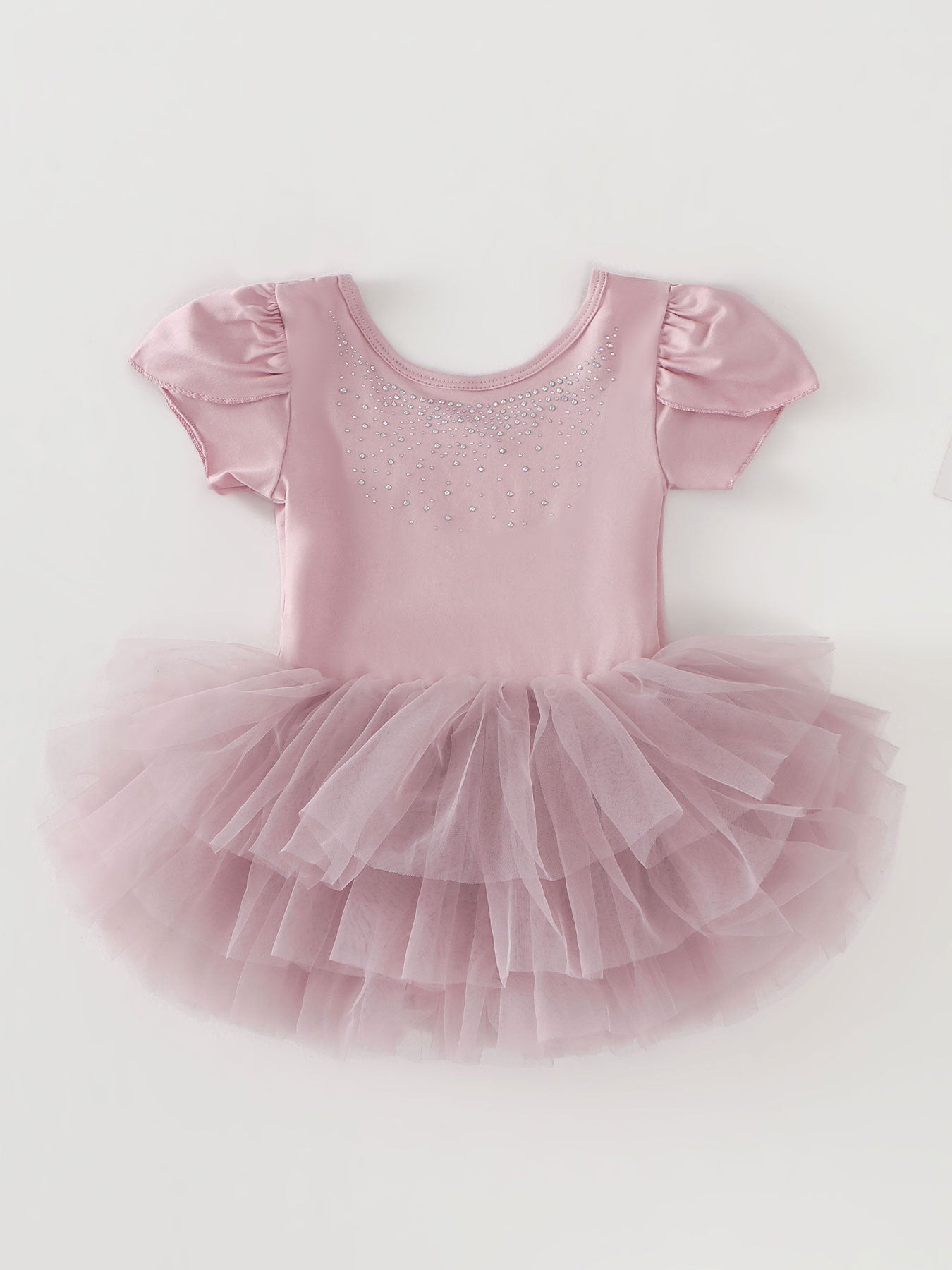 Children's Dance Fungus Short Sleeve Hot Drilling Back Cross Tulle Skirt Children's Dress