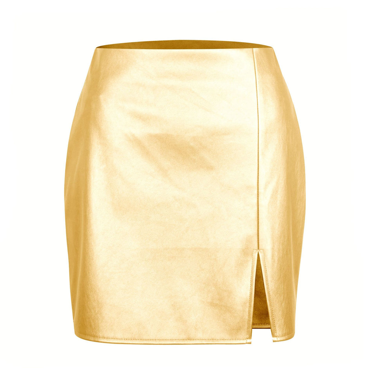 Women's Metallic Split Leather Sexy High Waist Zipper Hip Skirt