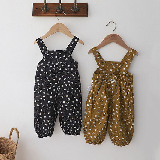 Children's Cotton Summer Clothing One-piece Pocket Floral Children's Pants