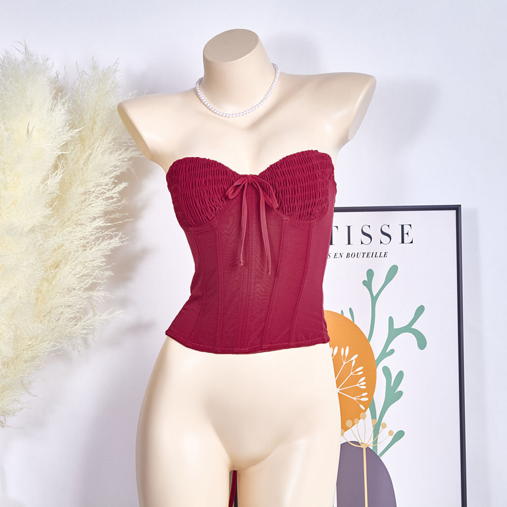 Women's Fishbone Steel Ring Sexy Temperament Tube Pleated Slim Small Vest/suspenders/tube Top
