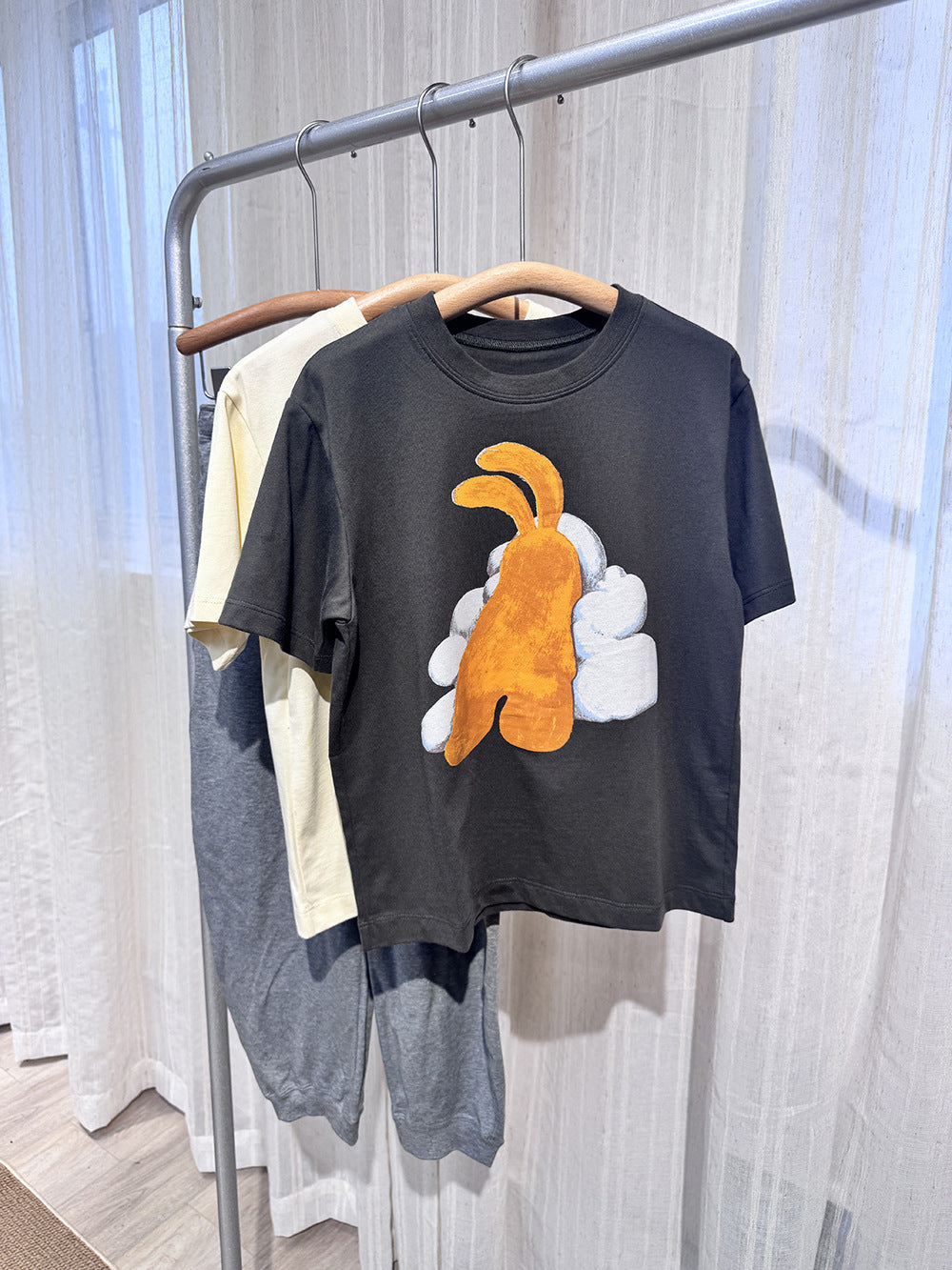 Children's Clothing Cloud Rabbit Two-color Short-sleeved Cotton Breathable Printed Boys Children's T-shirt