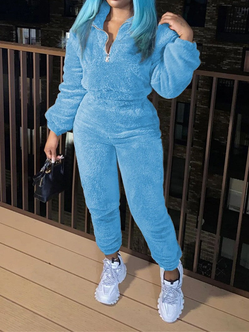 Women's Solid Color Long-sleeved Trousers Plush Fashion Casual Suit