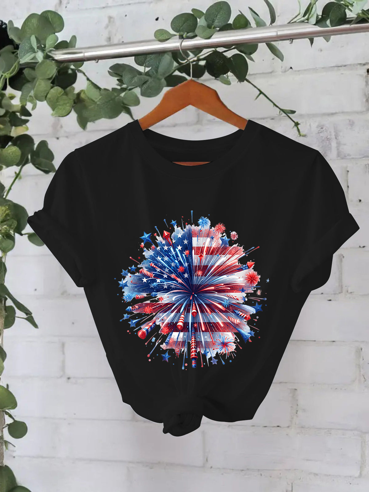 Women's Fashion Short-sleeved Independence Day Fireworks Printing Women's T-shirt