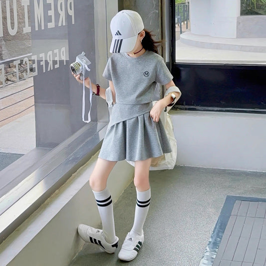 Medium Large Solid Color Letters Short-sleeved Clothes Casual Children's Suit