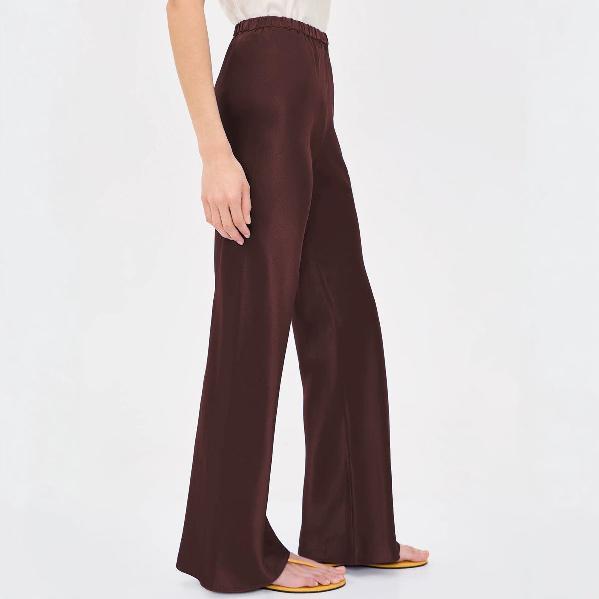 Women's Satin Boutique High Waist Elastic Drape Solid Casual Pants
