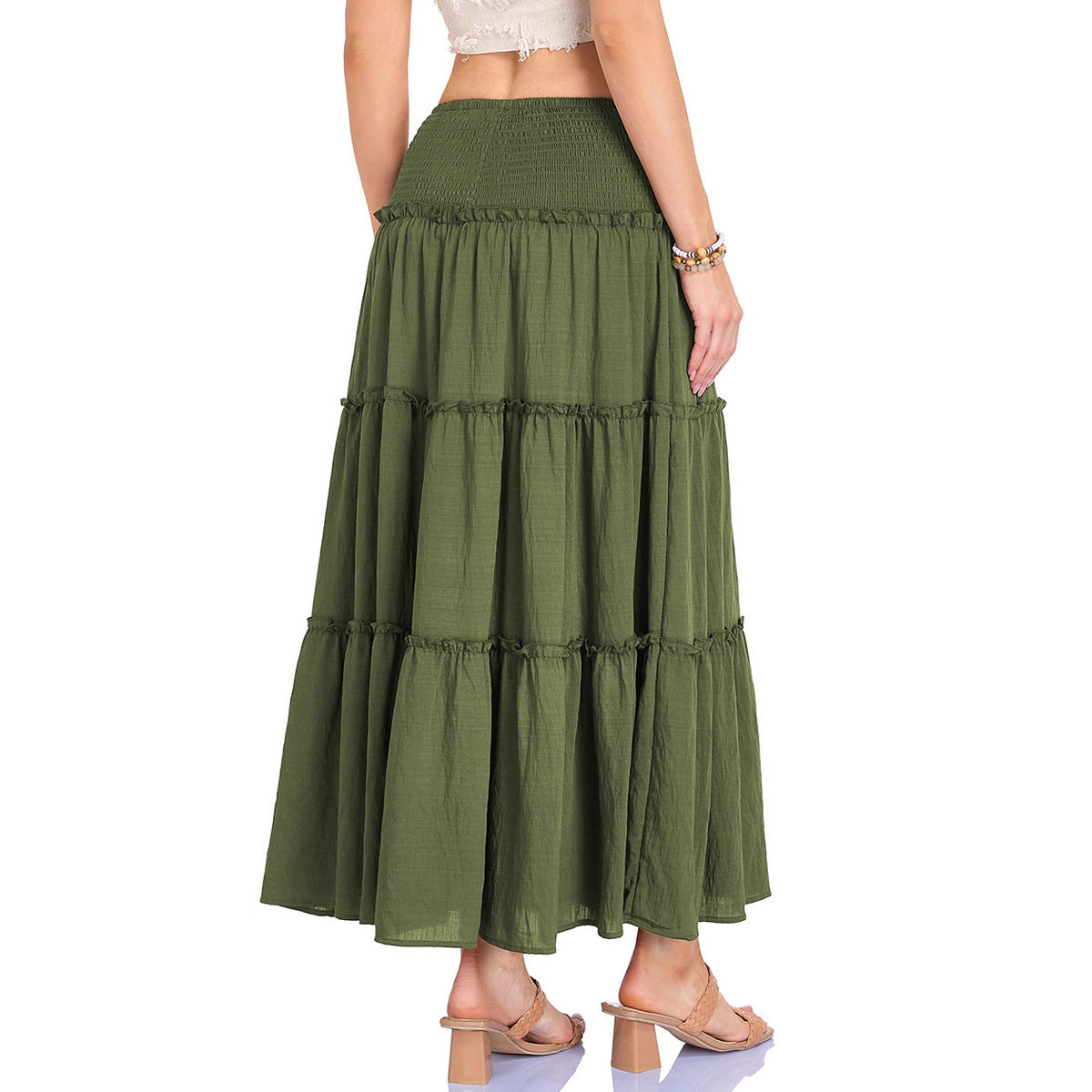 Women's With Lining Wooden Ear Wrinkle Cotton Skirts