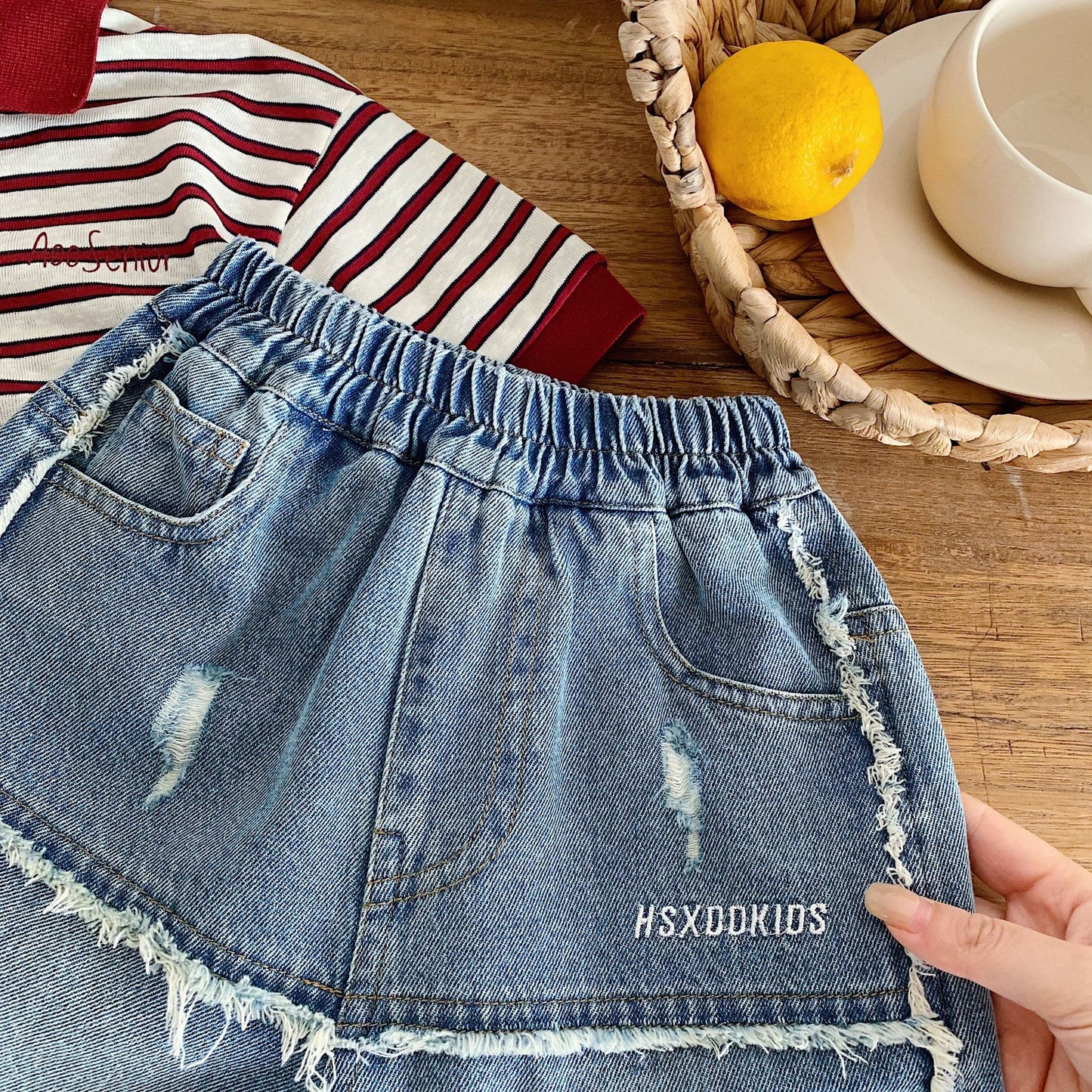 Children's Denim Shorts Summer Raw Edge Embroidered With Children's Pants