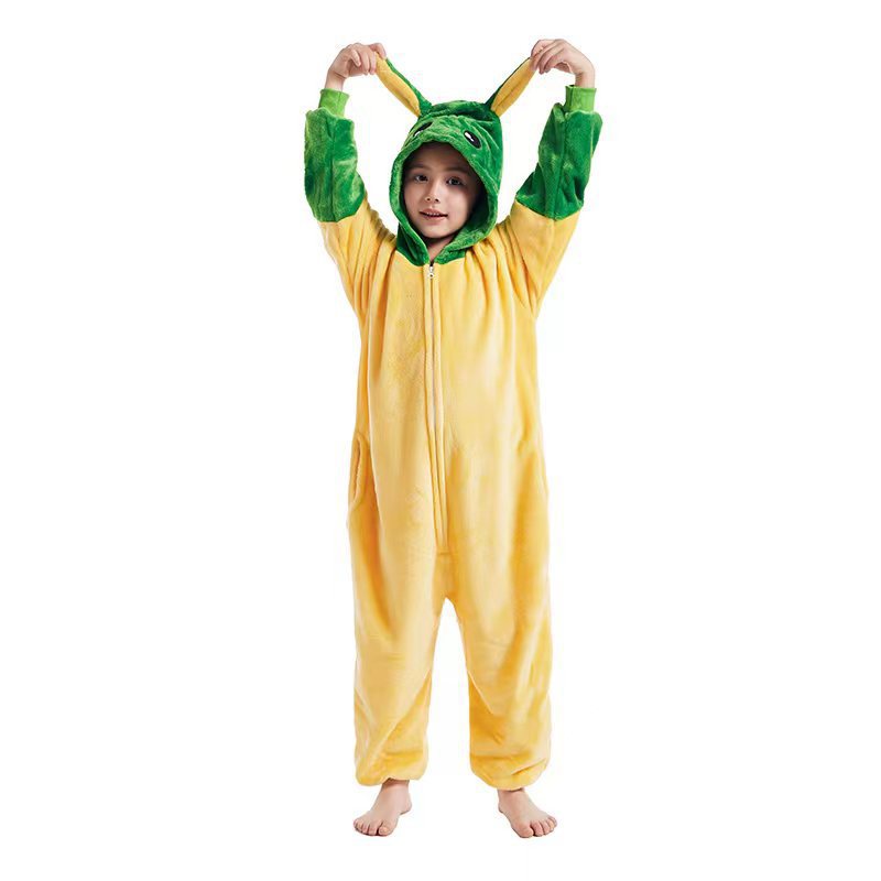 Children's Black Cat Leopard Print Flannel Cartoon One-piece Pajama Jumpsuit, Climbing Suit